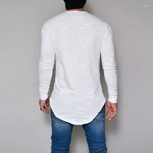 Men's T Shirts Slim Fit O Neck Long Sleeve Muscle Tee Hipster T-shirt Casual Tops Blouse Hip Hop Basic Curved Hem Shirt Fall