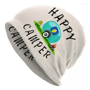 Береты Happy Camping Trailer Camper Skullies Шапки Шапки для мужчин и женщин Унисекс Уличная зимняя теплая вязаная шапка Капот для взрослых Шапки