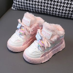 Turnschuhe Winter Plüsch Sport Schuhe Für Mädchen Koreanischen Stil Niedlichen Cartoon Schuhe Dicke Warme Laufen Tennis Kinder Samt 231030