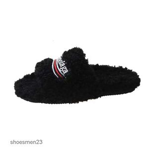 Ytter One Slip Balencaiiga Letters Sandal Furry Wear Sandals Anti Type Hair Slipper Shearling Brodery 2023 Casual New Line Lamb Flat Bottom Cotton Women Hlld