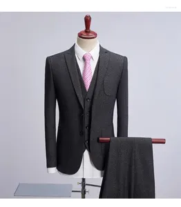 Ternos masculinos mais recentes, casaco e calça, cinza, marrom, tweed, formal, casamento, noivo, estilo baile, trajes de palco, jaqueta, colete