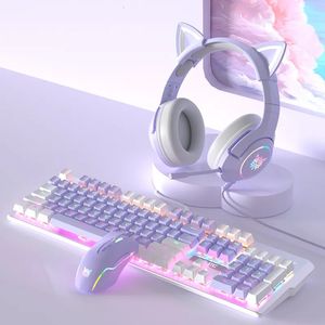 Tastatur-Maus-Kombinationen, Fantasy-Lila, verkabelt, blauer Schalter, braun, 104 Tasten, gemischtes Licht, mechanisches Headset-Set für Laptop-Desktop 231030