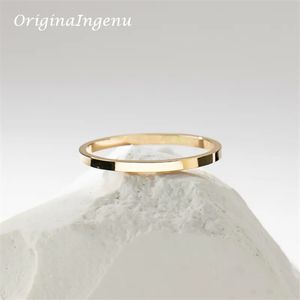Anéis de casamento 14k ouro cheio de banda plana anel artesanal minimalismo delicado mulheres jóias à prova d'água resistente a manchas 231030