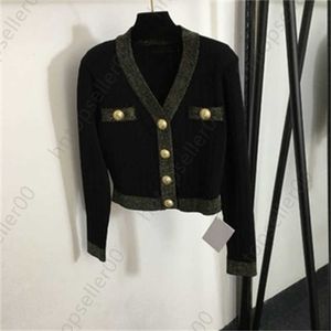 Fall Sweater Women Coat Cardigan Designer Woman Clothes Customized Gold Buttons Colorblocked V-Neck Long Sleeve With Padded Shoulders Knit Sweater Jackets Womens