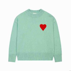 amiS AM I Sweater amisweater Knitted Paris amishirt Fashion Mens Designer Embroidered Red Heart Solid Color Big Love Round Neck Short Sleeve a T-shirt for Kl8o