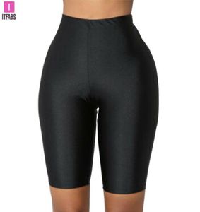 Frauen hohe Taille formende Yoga-Shorts Foreszenz grün rosa schwarz glänzende dünne Leggings Workout Sport Gym Fitness8485073
