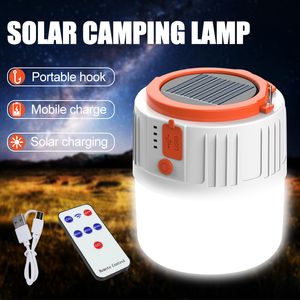 Solarlampe mit USB-Aufladung, Solar-LED-Camping-Laterne, tragbar, batteriebetrieben, Zelt-Glühbirne, langlebige wiederaufladbare Lampe