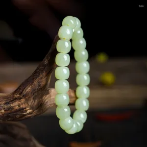 Dekorativa figurer 8mm Natural Hetian Jade Elegant Retro Elastic Armband of Woman Fashion Single Ornament Charm smycken Tillbehör gåva