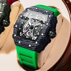 Relógios de pulso moda masculina relógio binbond oco mecânica completa automática relógios de luxo homens fita de silicone impermeável relógio de pulso relógio b8766