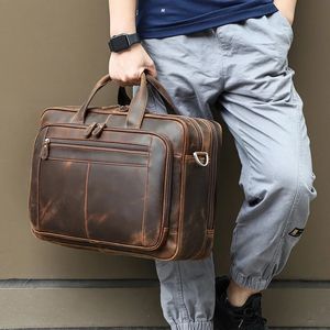 Briefcases Luufan Genuine Leather Briefcase For Man Crazy Horse Leather 17 inch Laptop Business Handbag Cowhide Male Tote Big Shouler Bags 231030