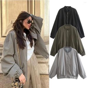 Jaquetas masculinas Bomber Jacket Mulheres Soltas Manga Longa Zipper Casaco Outwear Senhoras Primavera Chic Feminino Roupas Elegantes