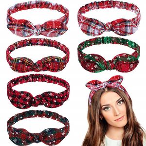 Fashion Women Christmas Headband Decorations Adult Head Hair Band Hoop Knot Rabbit Ear Dress Prop Santa Pattern Cloth Xmas Festive Gift Party Supplies Ornament