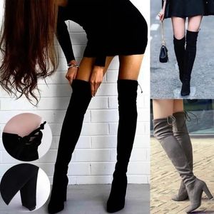 Boots Women Over The Knee Suede Sexy High Heels Lace Up Long Autumn Winter Warm Female Shoes Slim Thigh Party 231030