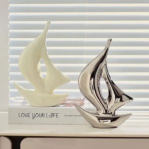 Decorative Objects Figurines Luxury Home Decor Sailboat Sculpture Ornament Modern Living Room Desk Accessories Boat statue and Craft Gifts 231030