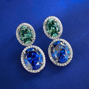 Oval Sapphire Emerald Diamond Dangle Earring 100% Real 925 Sterling Silver Wedding Drop Earrings For Women Bridal Jewelry Gift
