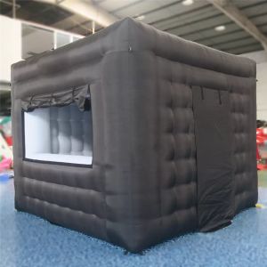 Toptan 3x3x2.4m imtiyaz kabini şişme karnaval çadır satmak Stand bileti siyah beyaz kübik kiosk Pamuk patlamış mısır için pencereler ve kapılar ile
