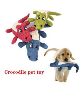3 färger Pet Dog Toy Linen Plush Animal Toys Dogs Chew Squeak Clean Teeth Coy Crocodile Puzzle Blue Red Green9628816