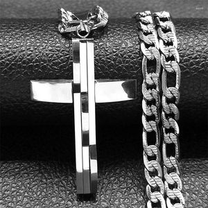Hänghalsband korsskiktade halsband för män rostfritt stål guldpläterad religiös hiphop smycken present pojkvän nxs03