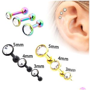 Stud Unique Punk Crystal Ear Sier Black Gold Barbell Earring Cartilage Helix Tragus Piercing Earrings Women Body Jewelry 3Pcs/Set Dr Dhvud