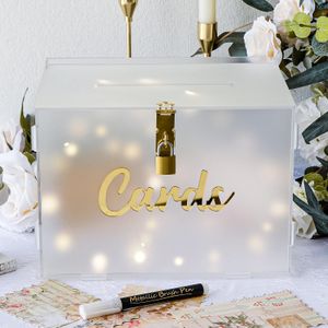 Other Event Party Supplies Frosted Acrylic Wedding Card Box with Lock DIY Gift for Reception String Light and Envelope Money 231027