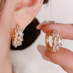 Hoop Earrings Little Huggies For Women Kpop Tiny Crystal Zirconia Leaf Cartilage Piercing Ear Cuff Jewelry Gifts KDE083