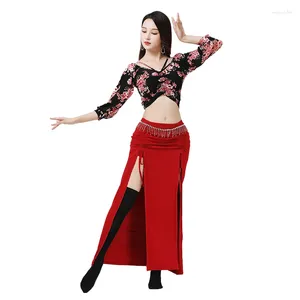 Palco desgaste dança do ventre top saia longa conjunto prática roupas desempenho moderno traje oriental sexy mulheres carnaval brasileiro