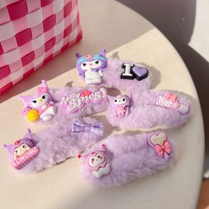 Bonito dos desenhos animados roxo kuromi pelúcia bb franja grampo de cabelo kawaii bandana presilhas moda na moda franja clipe acessórios para o cabelo 2890