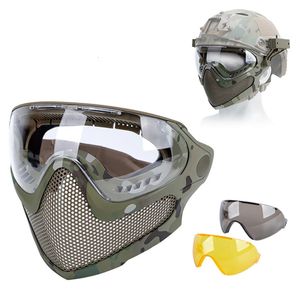 Ski Goggles Tactical Full Face Mask Paintball Airsoft Cs Shooting Steel Mesh Breathable Protective Head Helmet Wearing Masks Hunting Gear 231030