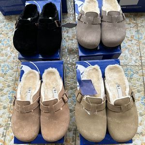 Mulheres Homens Fuzzy Boston Tamancos Shearling Chinelos Designer Arizonas Mayari Kyoto Head Pull Cork Suede Couro Mocassins Fur Slides House Slipper