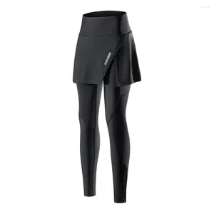 Calças de corrida outono ciclismo feminino com saia 3d acolchoado respirável reflexivo mtb bicicleta calças longas leggings calças esportivas