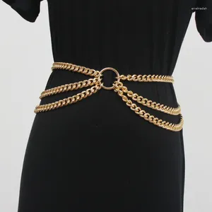 Bälten Kvinnor Runway Fashion Gold Metal Chain Cummerbunds Female Dress Corsets Waistband Decoration Wide Belt R1711