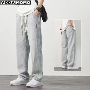 Jeans femininos homens jeans calças largas perna estilo coreano reto solto rua hip hop diário casual estudante calças preto cinza azul 231031