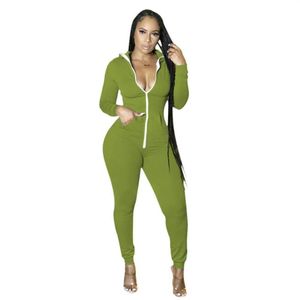 Macacões femininos macacão sexy zíper v pescoço bodycon mulheres macacão inverno elegante manga longa com capuz com bolsos calças b247y