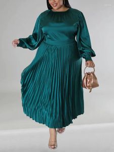 Lässige Kleider Elegantes gefaltetes langes Kleid für Frau Gold Lose O-Ausschnitt A-Linie edel Party-Event Abend Dame Roben Herbst Winter