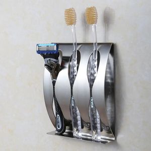 Toothbrush Holders Stainless Steel Wall Mount Holder 3 2 Hook Self Adhesive Tooth Brush Organizer Box Bathroom Accessories 231031