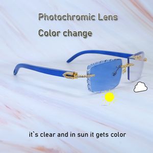 Iced Out Sunglasses Rhinestones Color Change Diamond Cut Photochromic Lenses 4 Season Glasses Two Colors Sunglasses Carter Blue Wood Sun Glasses