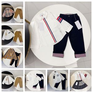 Дизайнерская рубашка с длинными рукавами и брюки, комплект из 2 предметов, новая весенне-осенняя высококачественная брендовая повседневная детская одежда, размер 100-150 см f7