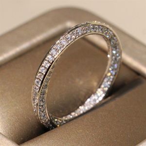 かわいいビクトリアウィックラグジュアリージュエリー925スターリングシルバーコルツバンドPave White Sapphire CZ Diamond Women Wedding Party Rings for Lov295f