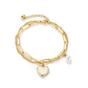 Designer Women Double Chain Bracelet Lady Gold Ladies Silver Heart-shaped Pearl Charm Bracelet Temperament Versatile Stainless Steel Bracelet