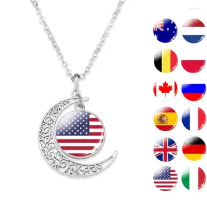 Pendant Necklaces Country World Flags Crescent Necklace National Flag Russia UK USA Canada England Spain Ukraine Italy Jewelry