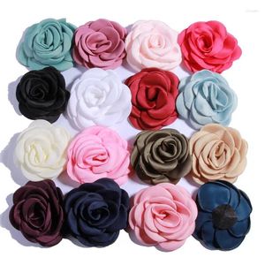 Acessórios de cabelo 120pcs 9.5cm nascido grande flor queimada com clipe para tecido de cetim rosa enrolado flores vestuário headwear