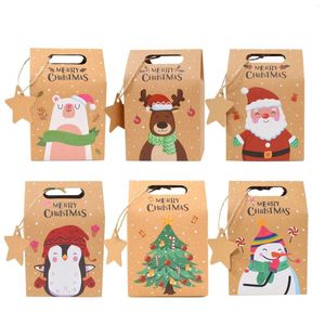 Christmas Decorations Treat Bag With Tags 6pcs Kraft Paper Cookies Candy Gift Bags For 2024 Party Home Decor Packing Supply