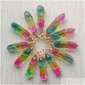 Charms 3 kolory Szklany sześciokąt pryzmat ręcznie robiony miedziany drut filarowy wisiorki do tworzenia biżuterii