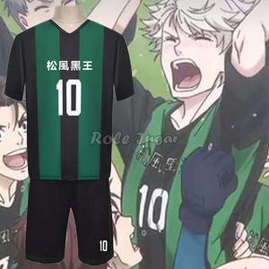 Anime azul bloqueio verde camiseta + shorts define cosplay traje adulto masculino clube de futebol camisa esportiva S-3XL