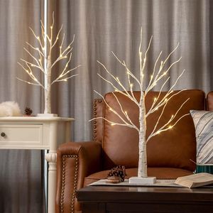 Lighted Birch Tree for Home Decor, White Christmas Decorations Indoor, Battery Operated Tabletop Mini Artificial Trees with Lights