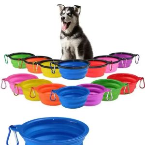 Tigelas para cães de estimação Dobráveis portáteis Recipiente de comida para cães Tigelas de silicone para animais de estimação Tigelas dobráveis Tigelas de alimentação para animais de estimação com fivela de escalada FY5366 1031