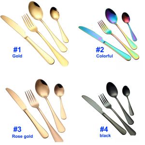 Top Quality Stainless steel Gold Flatware Sets Spoon Fork Knife Tea Spoon Dinnerware Set Kitchen Bar Utensil Kitchen supplies