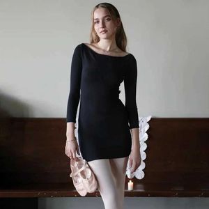 Urban Sexy Dresses New Autumn and Winter Sexig Hottie Strappy Round Neck Long Sleeve Backless Splicing Hip Short kjol Vestidos