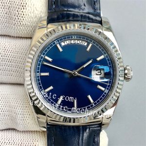 NF 공장 36mm 남성 자동 기계식 시계 Lether 스트랩 데이 데이트 시계 사파이어 거울 플러드 베젤 대통령 감시 대통령 De Luxe Original Box