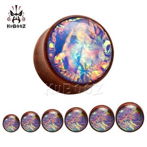 Kubooz Solid Rosewood Inlaid Opal Ears Piercing Gauges Earnnelwen